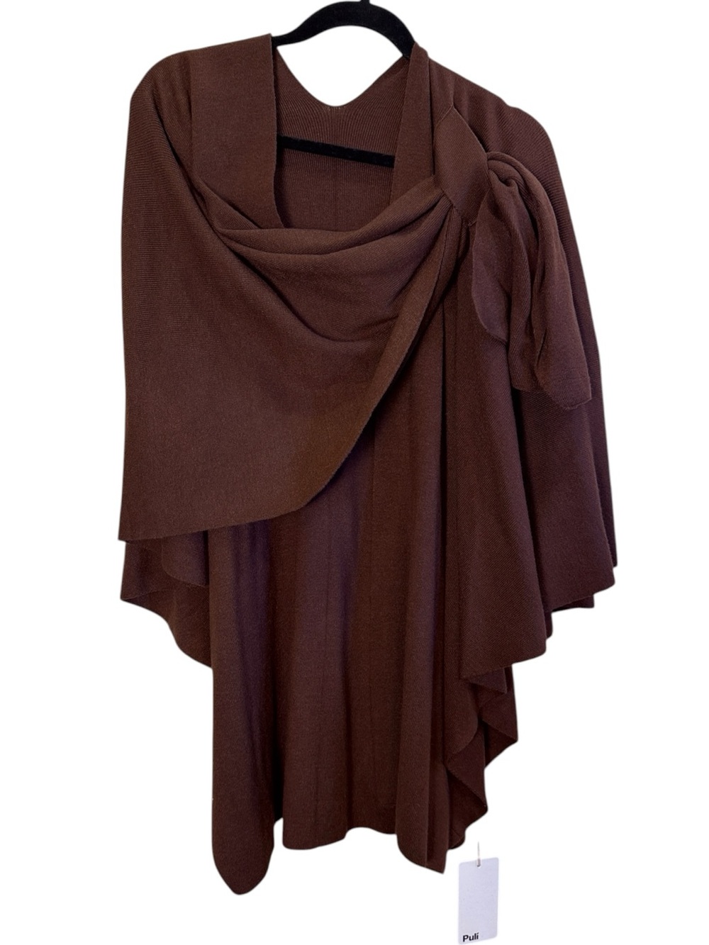 Puli Women’s Soft Draped Cape Sweater Poncho Chocolate Brown O/S